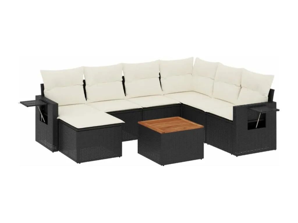 Set de sofás de jardín 8 piezas y cojines ratán sintético negro TVDF76562