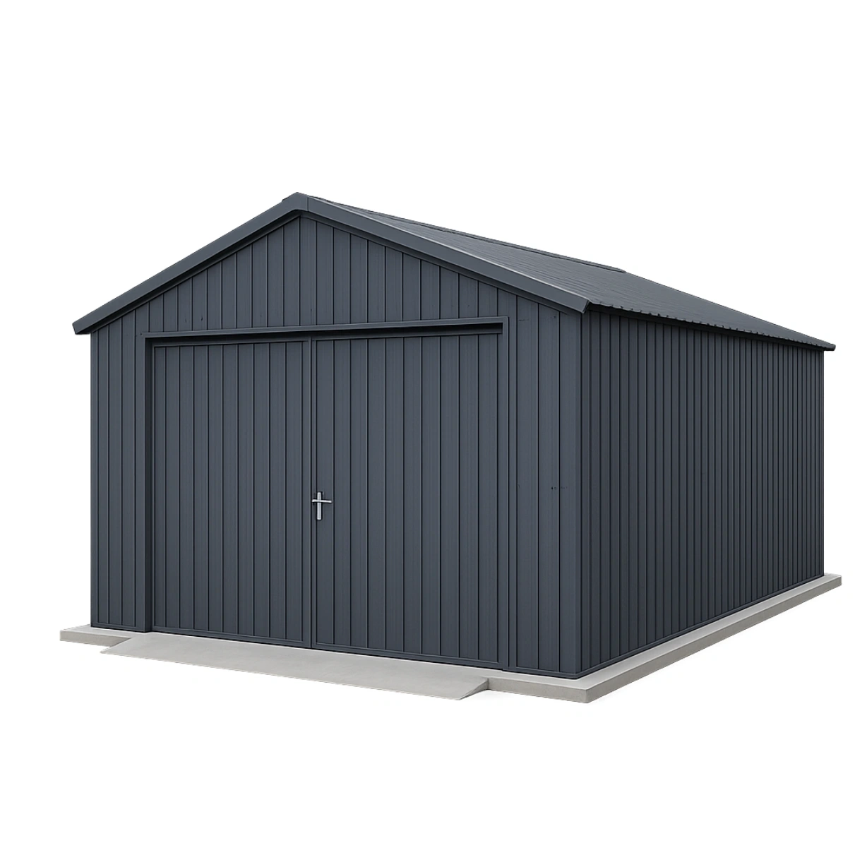 Garaje de metal gris, doble puerta, techo a dos aguas, 5x3x2,7m - jqVpQzC507JY