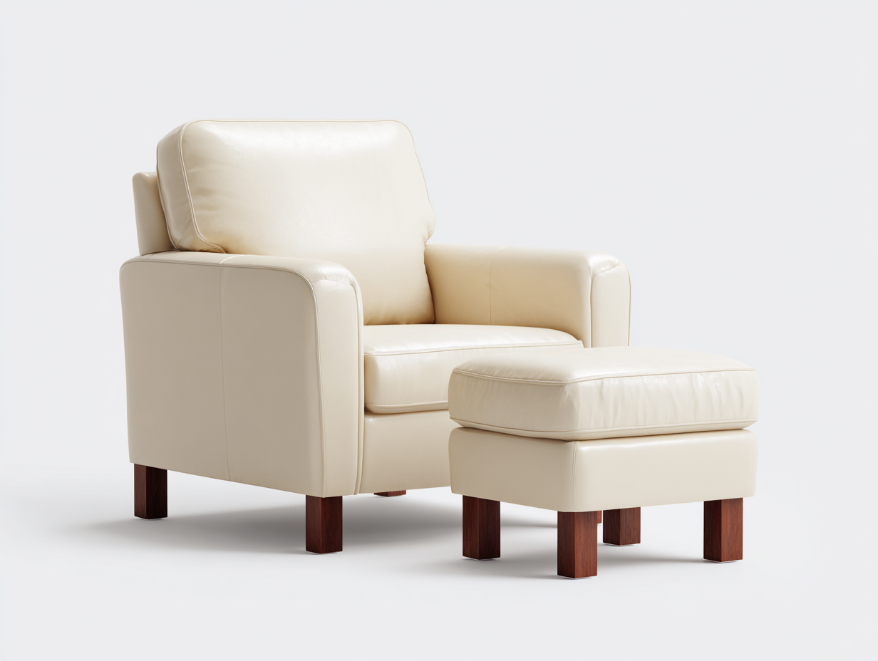 Sillón individual con reposapiés 95×90×95 cm – similicuir beige – estilo moderno