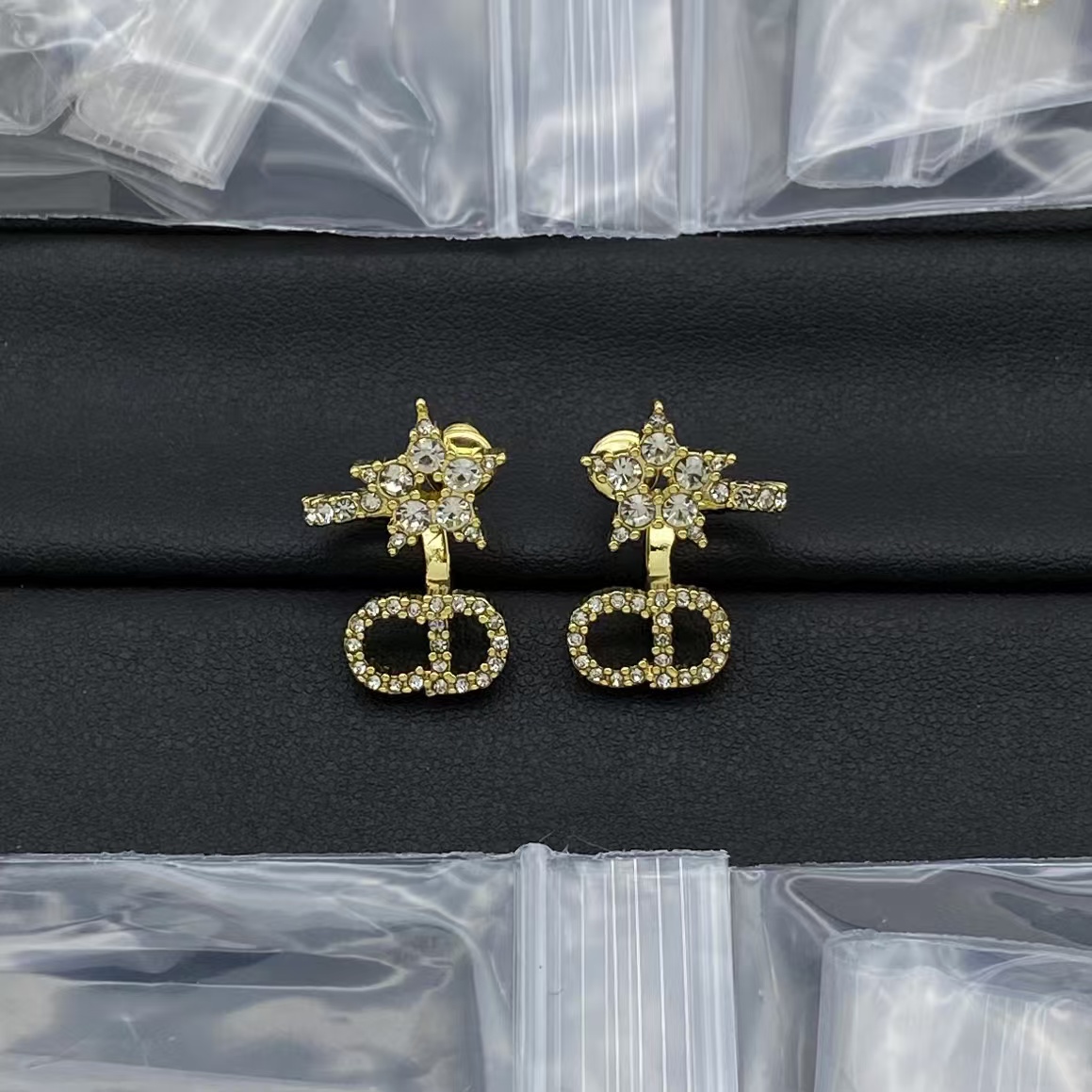 Dior Diamond Paved Star CD Drop Earrings - Original Replica Club