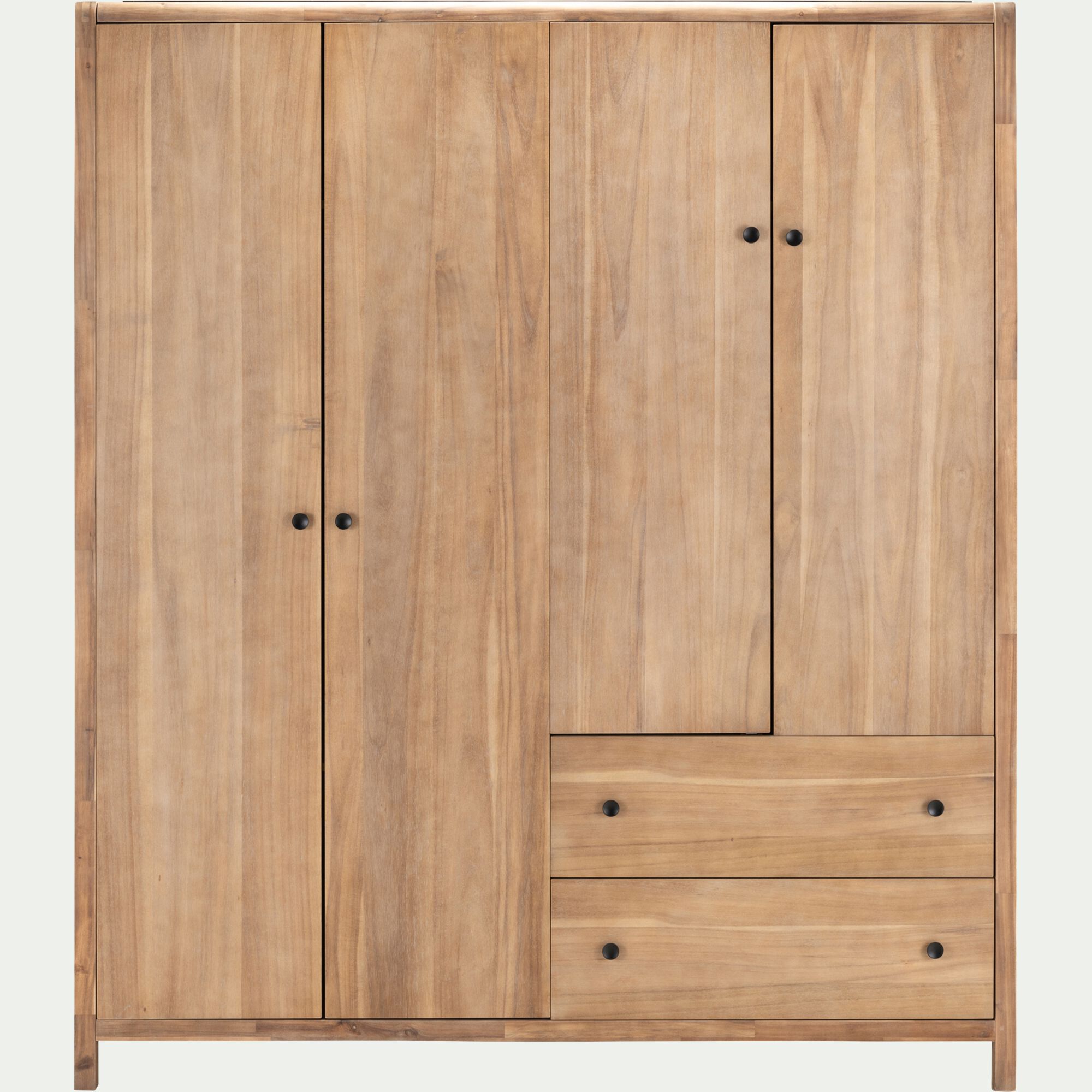 GAIA - Armoire 4 portes et 2 tiroirs en acacia massif l190xh220cm - bois clair