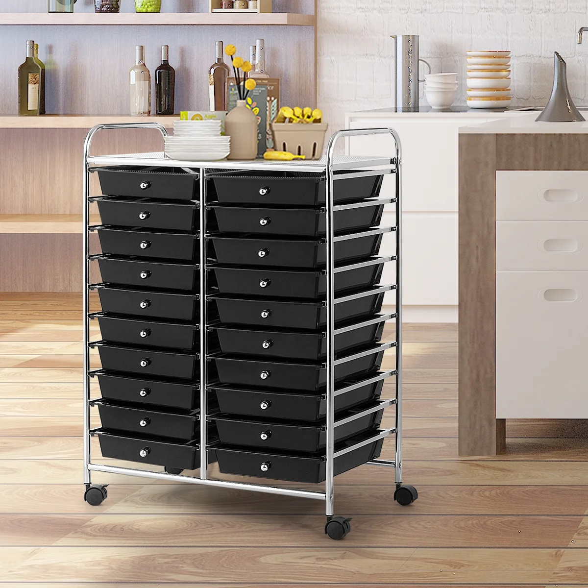 Costway 20 Drawer Rolling Storage Cart Tools Scrapbook Paper Office School Organizer Yellow - Image 84