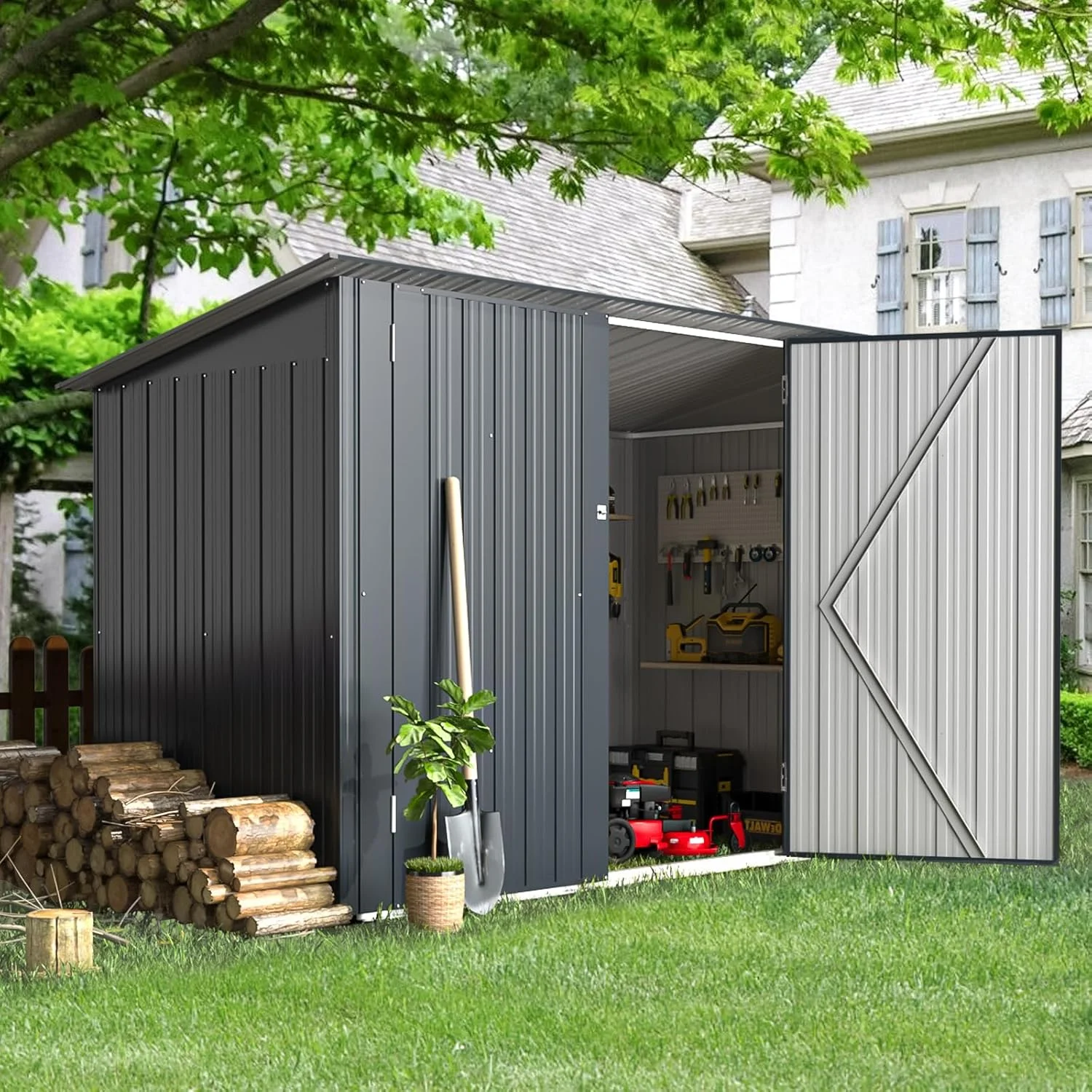 YODOLLA Outdoor Storage Shed, 3 x 7 Ft Bike Sheds & Outdoor Storage, Small Metal Outdoor Storage Cabinet for Garden - Image 7