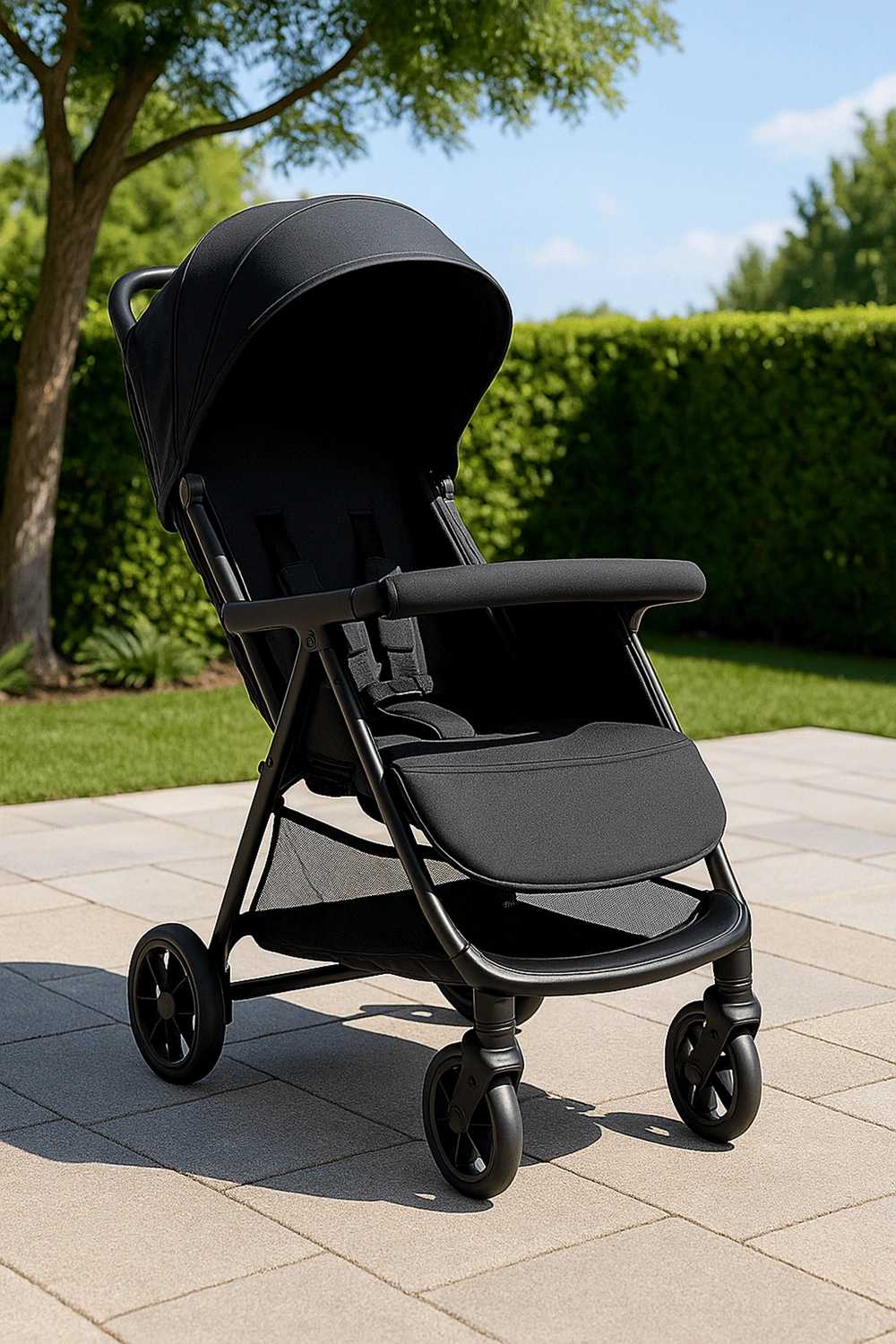 Cochecito de bebé, carrito plegable con respaldo ajustable en 3 posiciones y arnés de seguridad, hasta 22 kg, color negro, apto para 0 - 48 meses