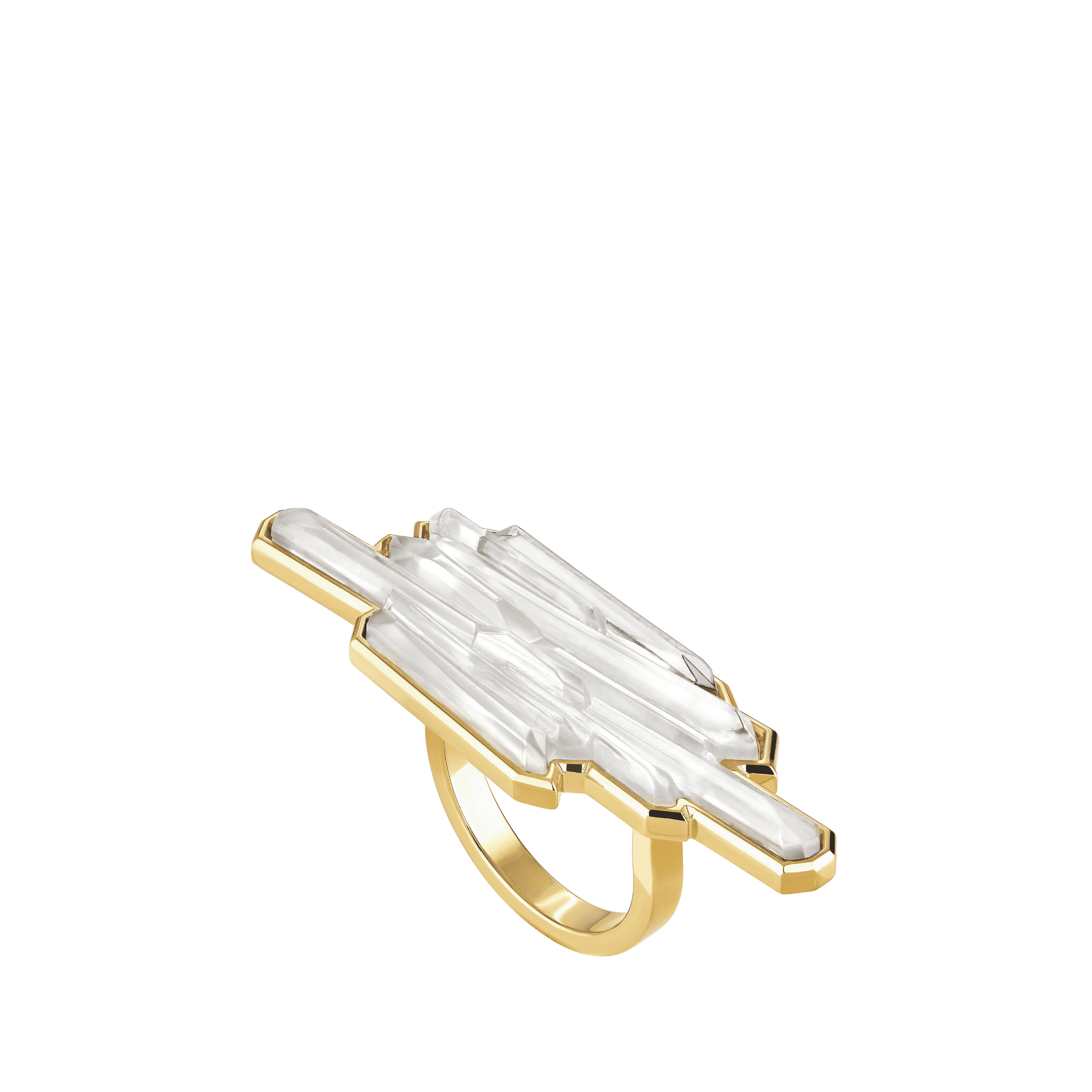 BAGUE DOUBLE TERRAMINERAL - CRISTAL INCOLORE, PLAQUÉ OR JAUNE 18 CARATS