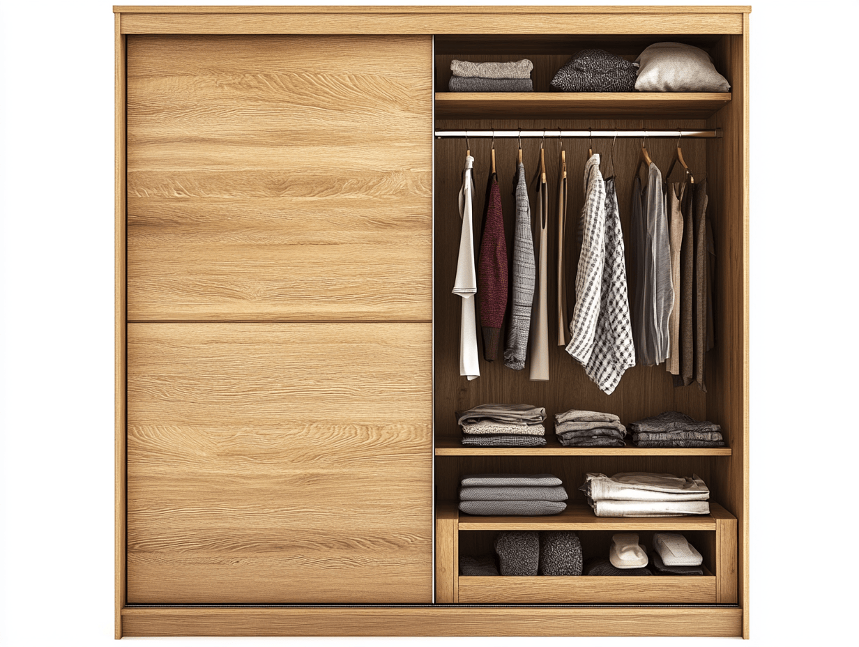 Armario ropero moderno con puertas correderas 180×200×60 cm – acabado roble claro – con compartimentos internos organizados