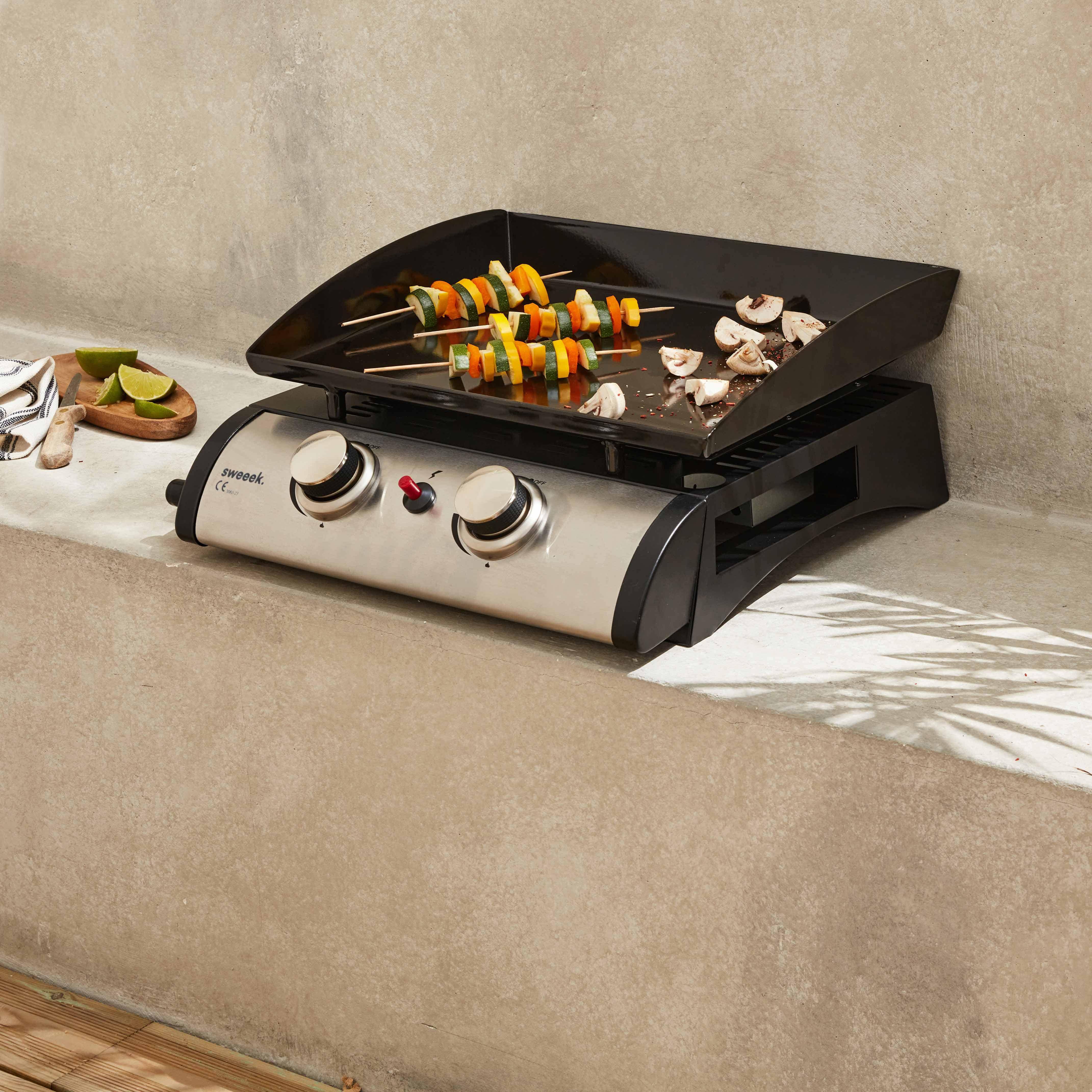Porthos 2 - Plancha de gas con 2 quemadores de acero inoxidable, 5kW