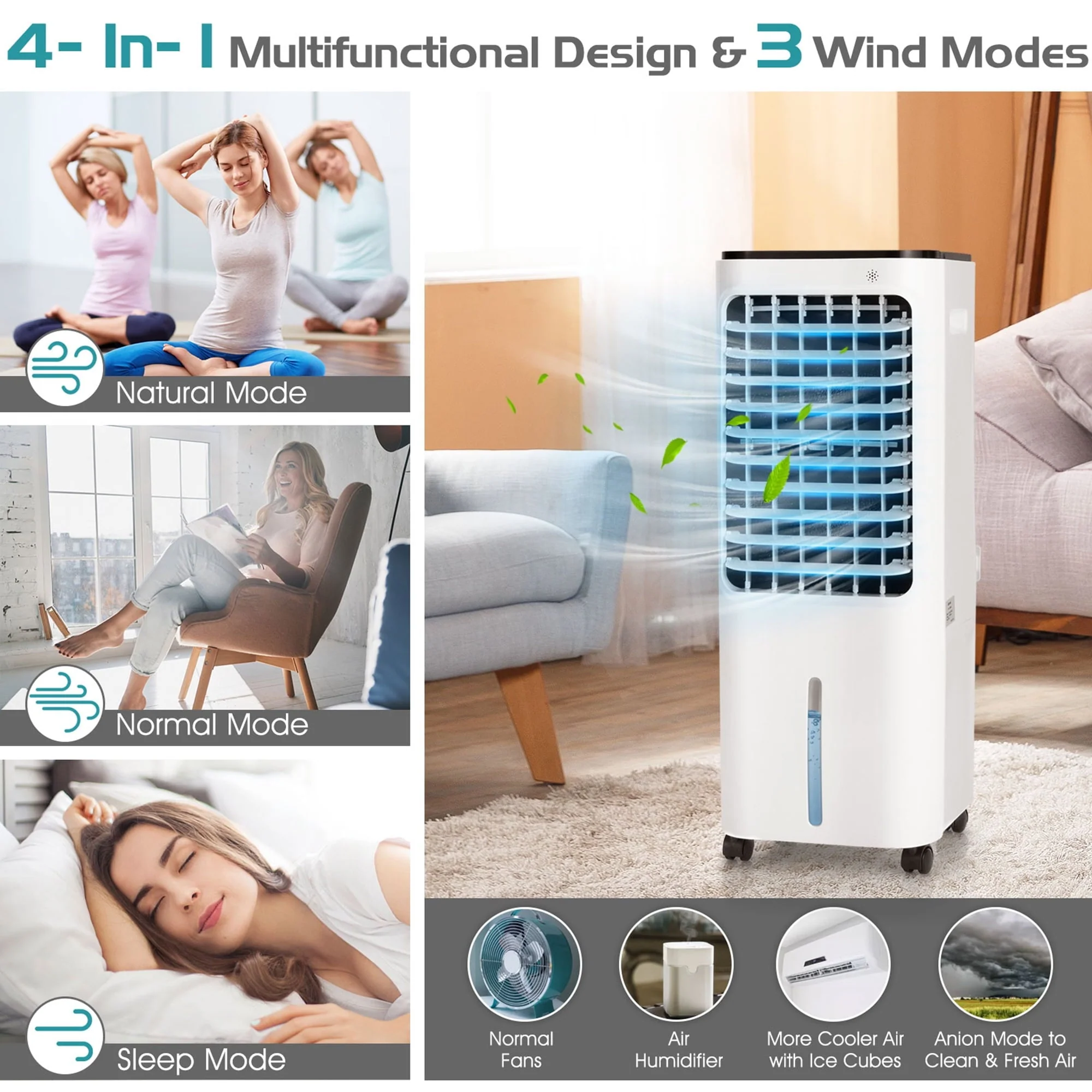 Gymax Evaporative Cooler Portable Air Cooler w/ 4 Ice Boxes & Remote Control - Image 4