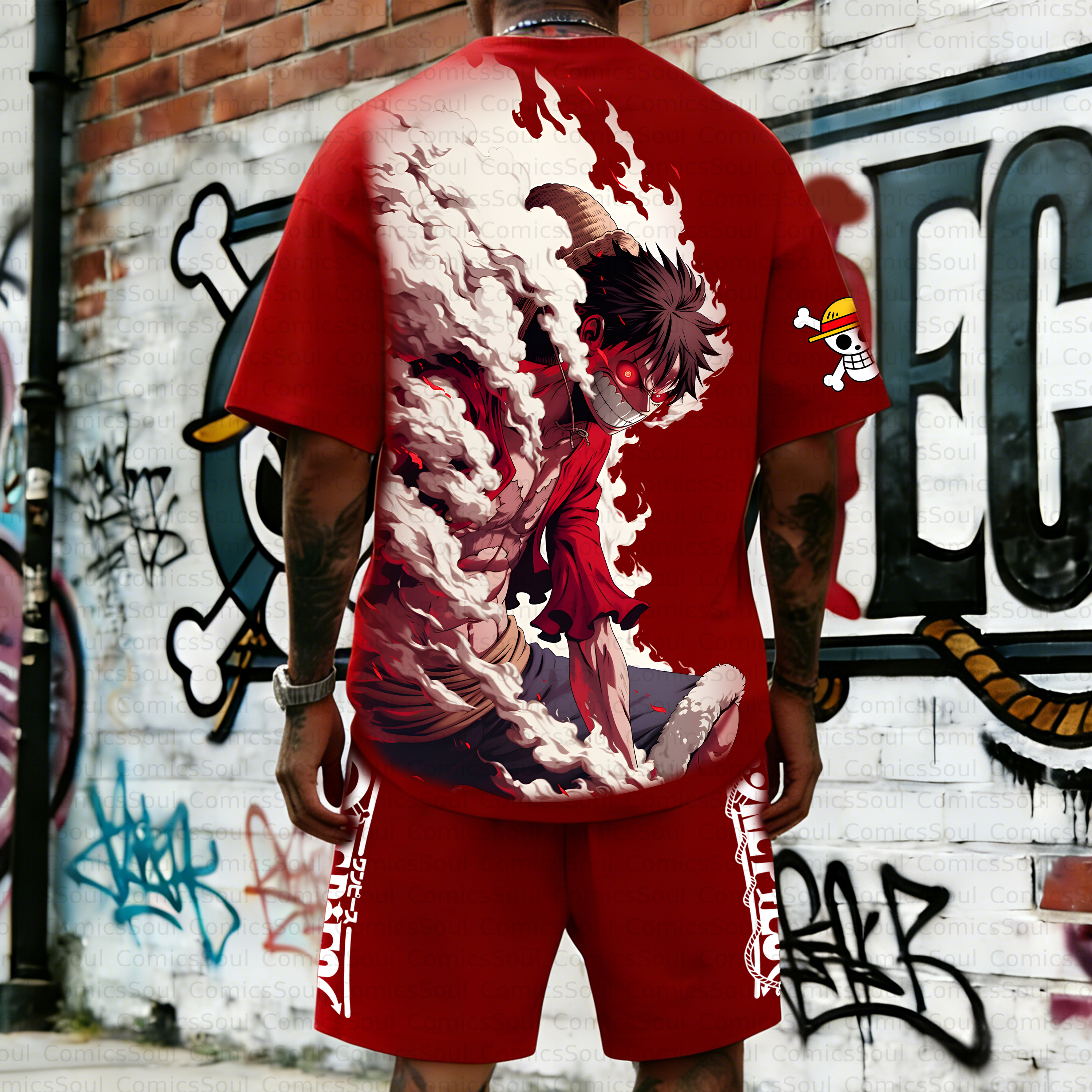 Unisex Anime Inspired Vintage T-shirt& Shorts 2 Pieces Set