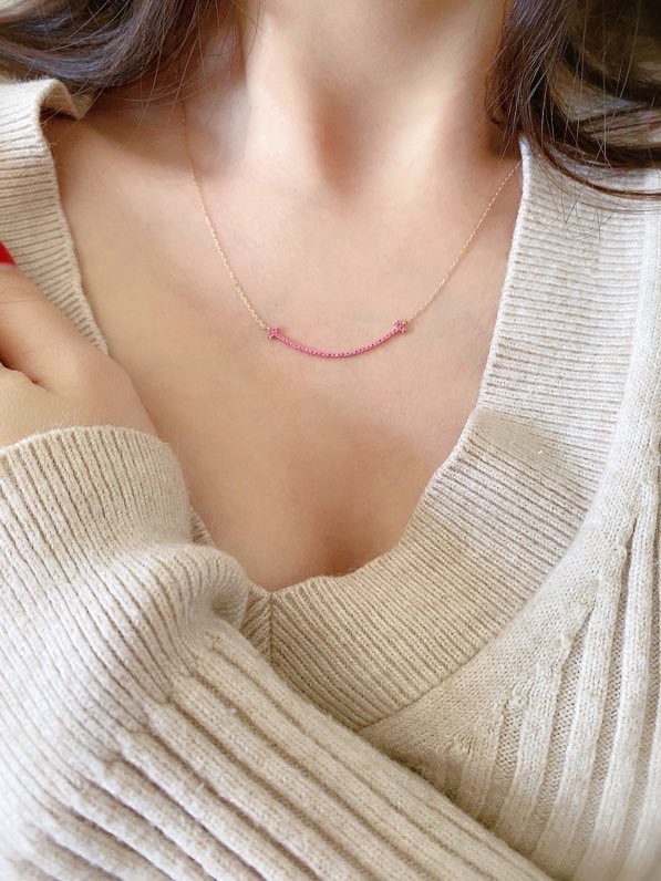 Tiffany Rose Gold Chain Pink Diamond Smile Necklace - Original Replica Club