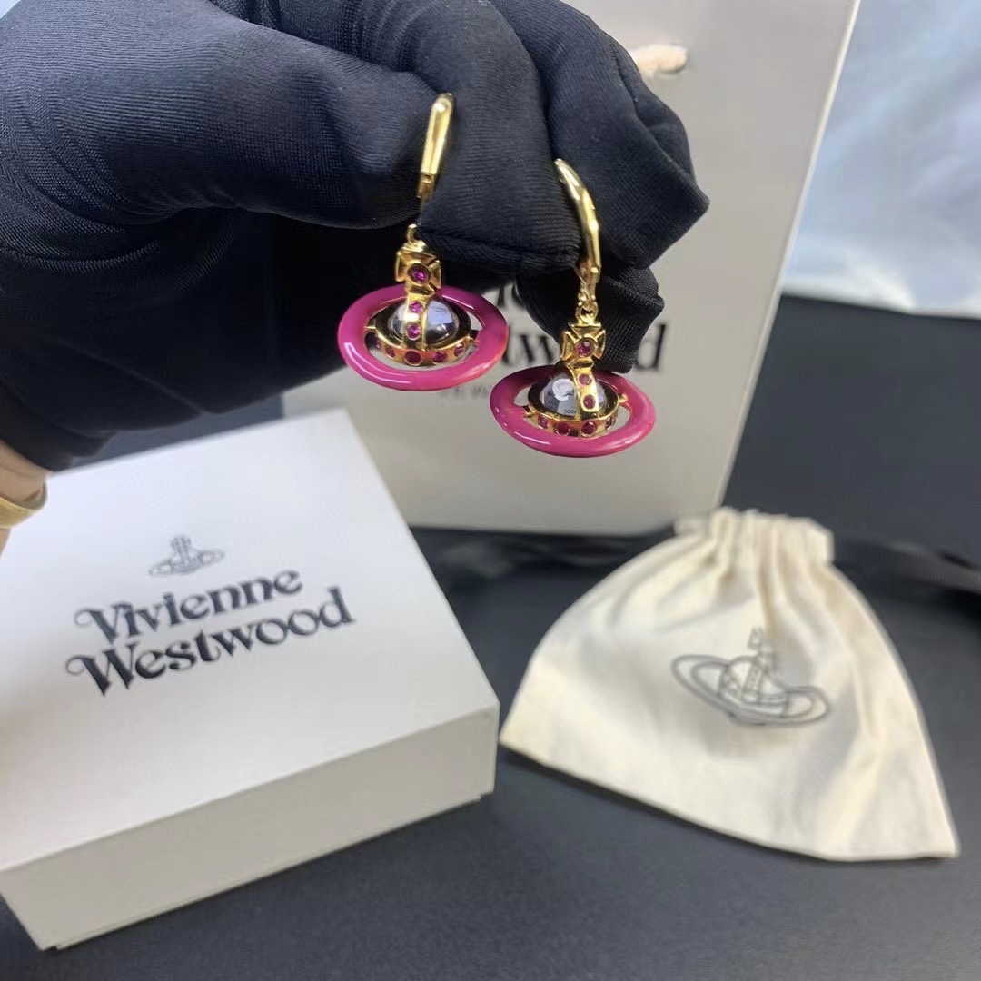 Vivienne Westwood Enamel Pink Blue Black Saturn Earrings - Original Replica Club