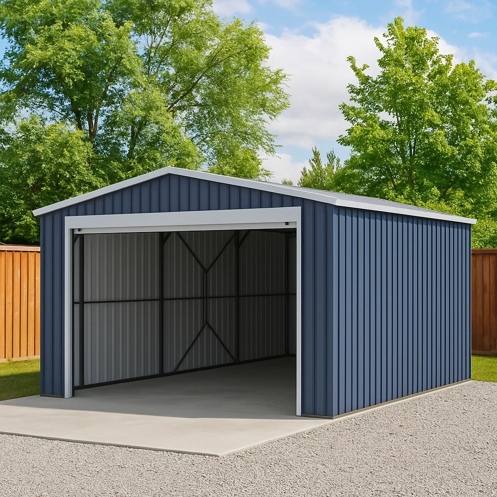 Garaje metálico gris antracita de acero galvanizado para exterior 338×576×243 cm - JgFWpbaLYwfk