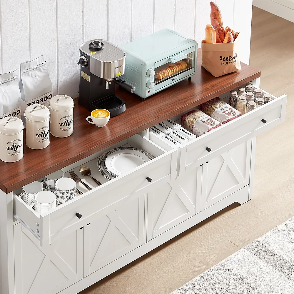 TrumanPick 61"H Large Buffet Sideboard Cabinet, TV Cabinet, Kitchen Pantry for Dining Room, Living Room, 61.3''L x 15''W x 29.8''H, White/Walnut - Image 8