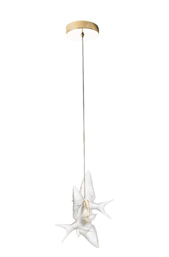 SUSPENSION 2 HIRONDELLES - CRISTAL INCOLORE, FINITION DORÉ SATINÉ