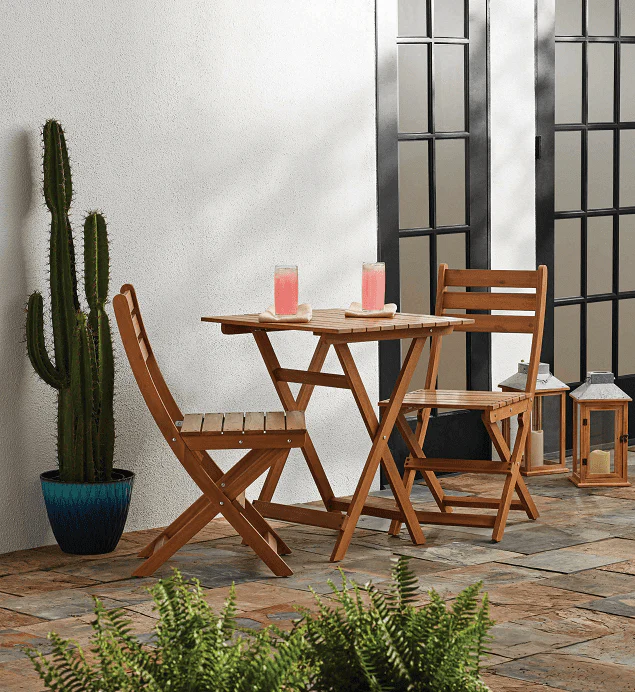 Mainstays Outdoor Patio 3-Piece Wood Bistro Set, Natural Color - Image 2