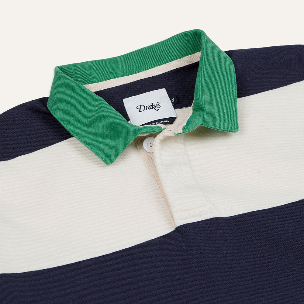 Drake's - Polo Rugby Rayé - Blanc Marine