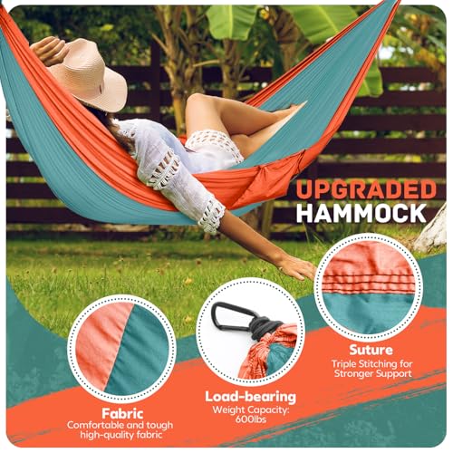 Lightweight Portable Nylon Parachute Hammock, Durable Compact Backpacking Hammock for Outdoor Camping & Hiking Trips