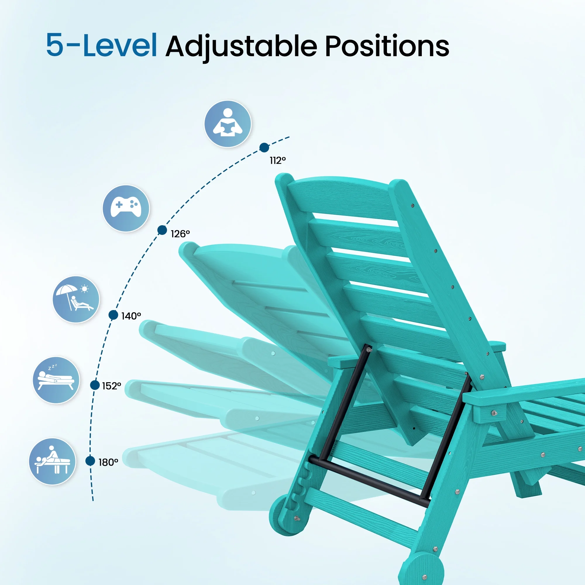 SERWALL Patio Chaise Lounge Chair, 78'' HDPE Outdoor Lounge Chair 5 Positions Pool Lounger Navy Blue - Image 23