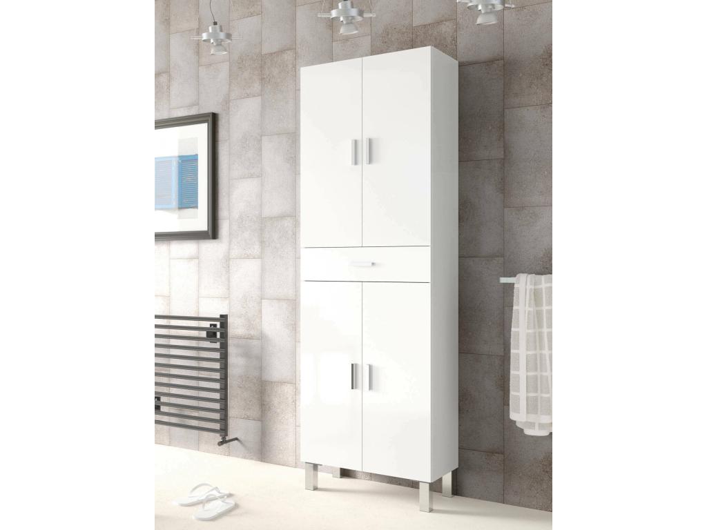 Armario multiusos Nestleano - Mueble de baño o lavandería con 4 puertas y 1 cajón - Zapatero multiusos - 60x29h182 cm - Blanco brillo