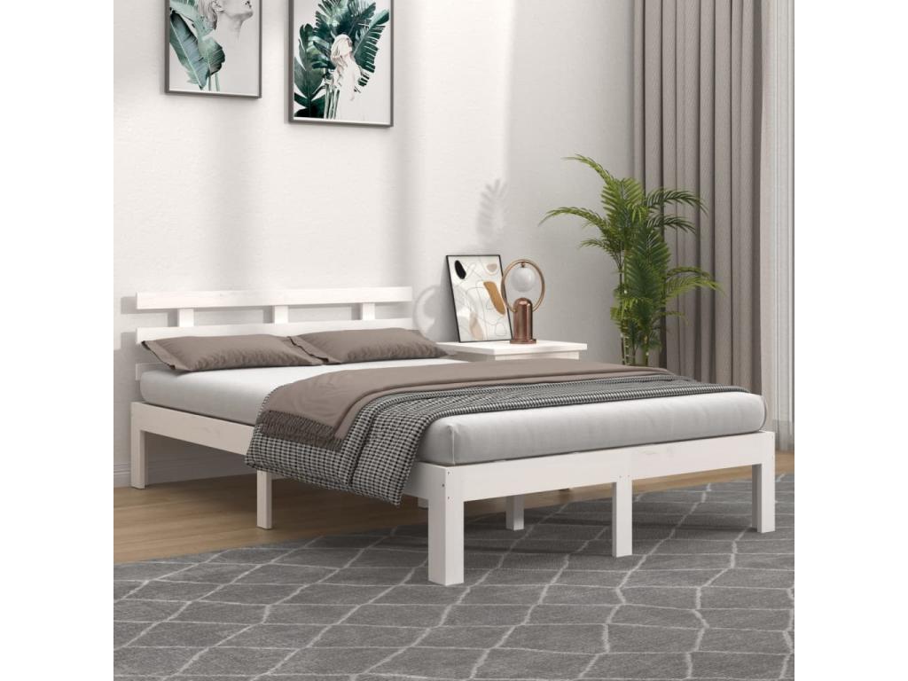 Día y Noche - Día y Noche Estructura de cama doble pequeña madera maciza blanca 120x190cm