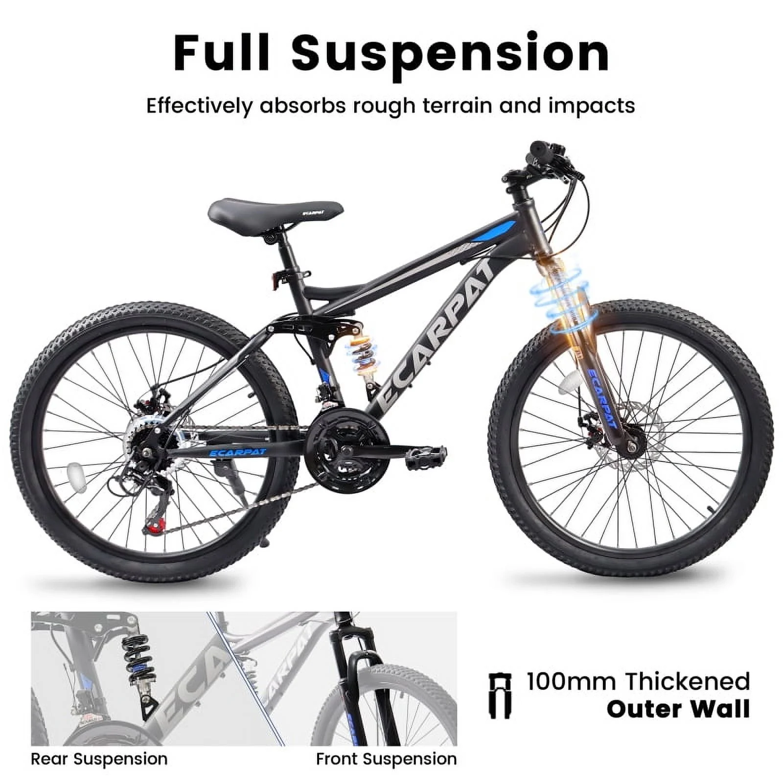 A2760 27.5 Inch Full Suspension Mountain Bike, Front and Rear Dual Shock Absorbers, Mechanical Disc Brakes, 21-Speed, Suitable for Men and Women, Ideal for Travel and Fitness Enthusiasts - Image 6