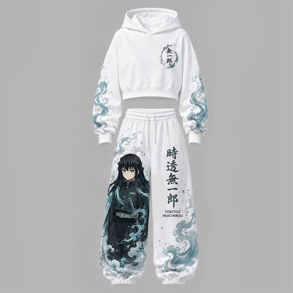 Demon Slayer Cropped Long Sleeve Hoodie & High Waist Jogger Pants Two Piece TeeThreads Sustain the Scene with Custom Apparel