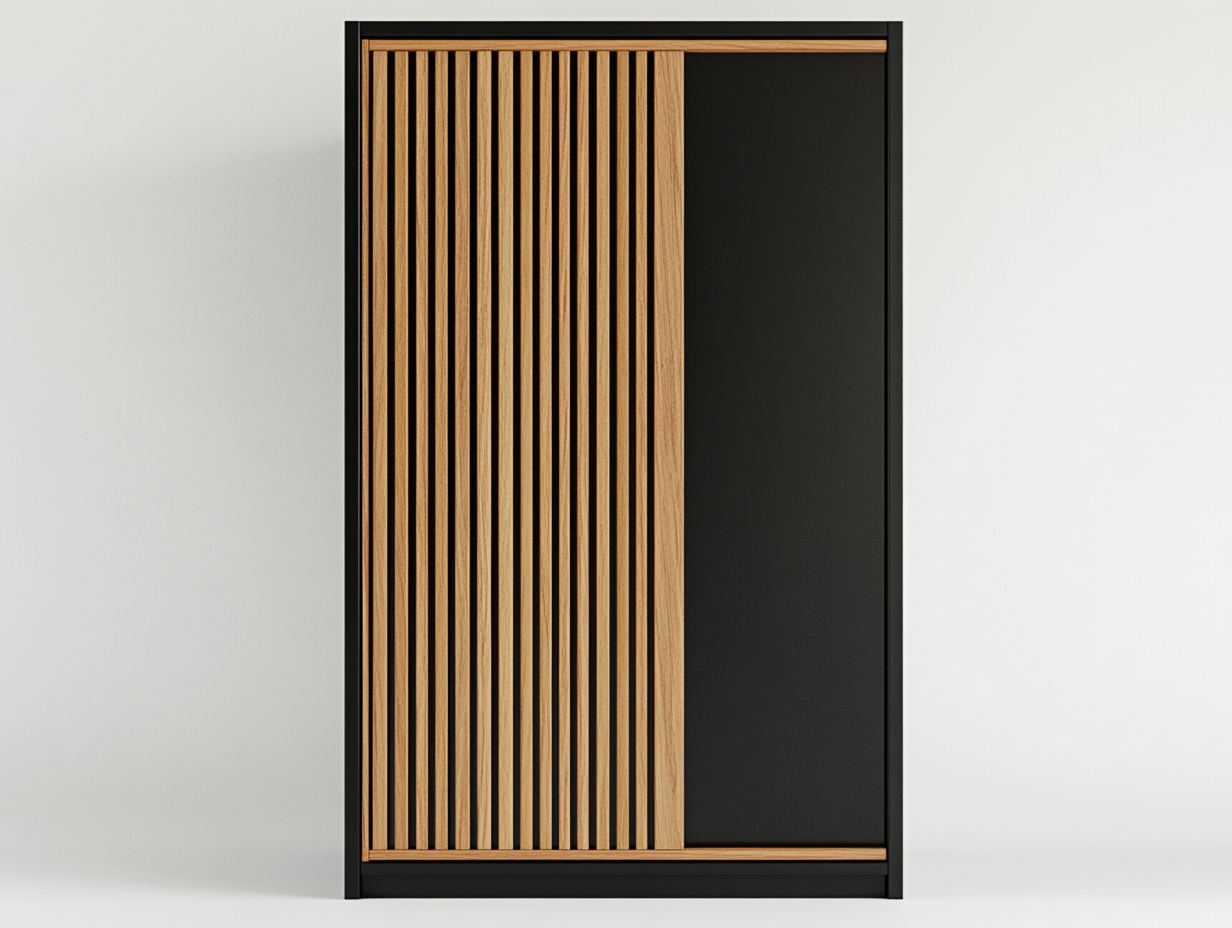Armario de madera y metal negro para salón 90x150cm moderno y funcional