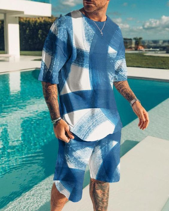 Suitmens Men's Trendy Blue Shorts Suit