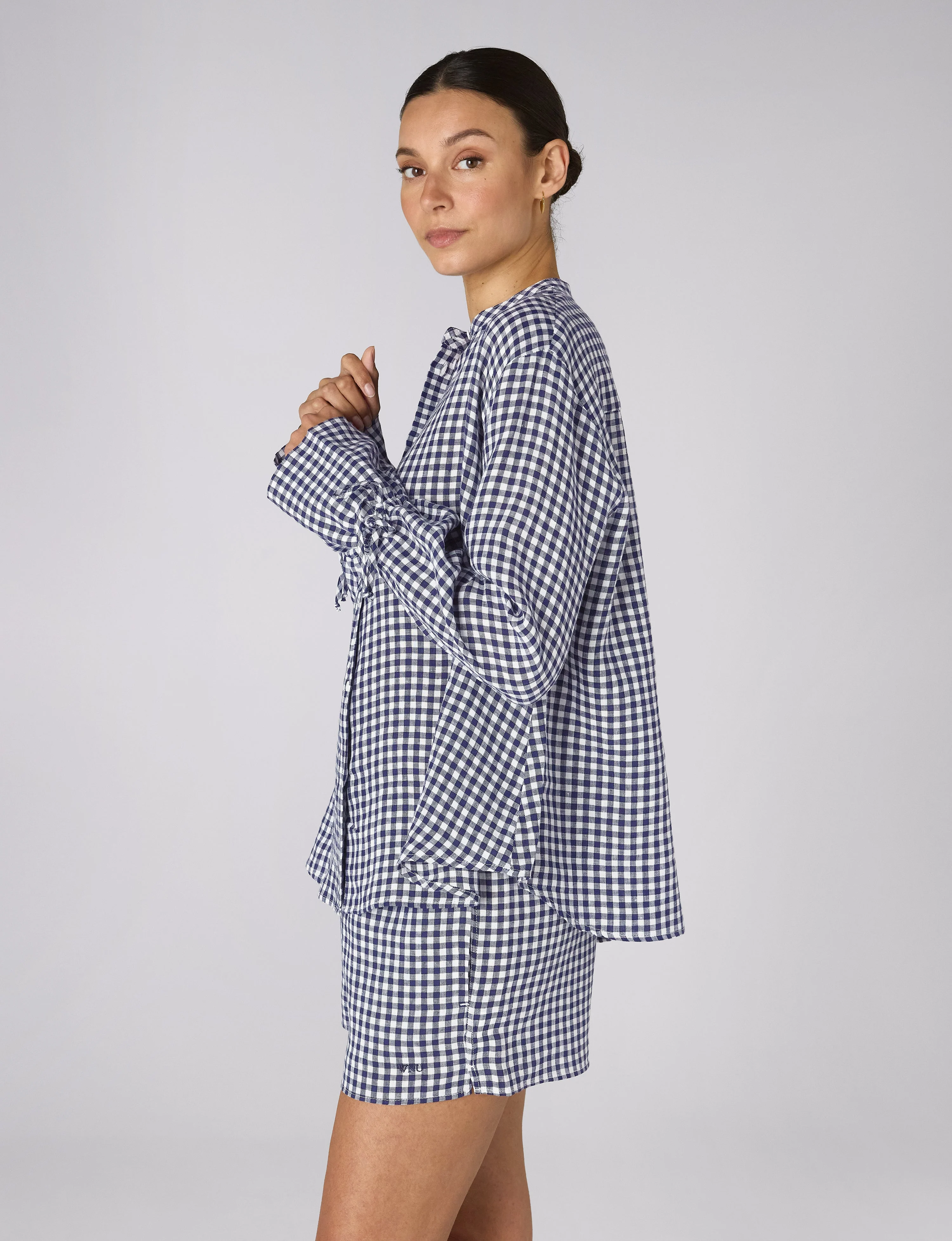 Rye Blouse: Linen, Navy Blue Gingham