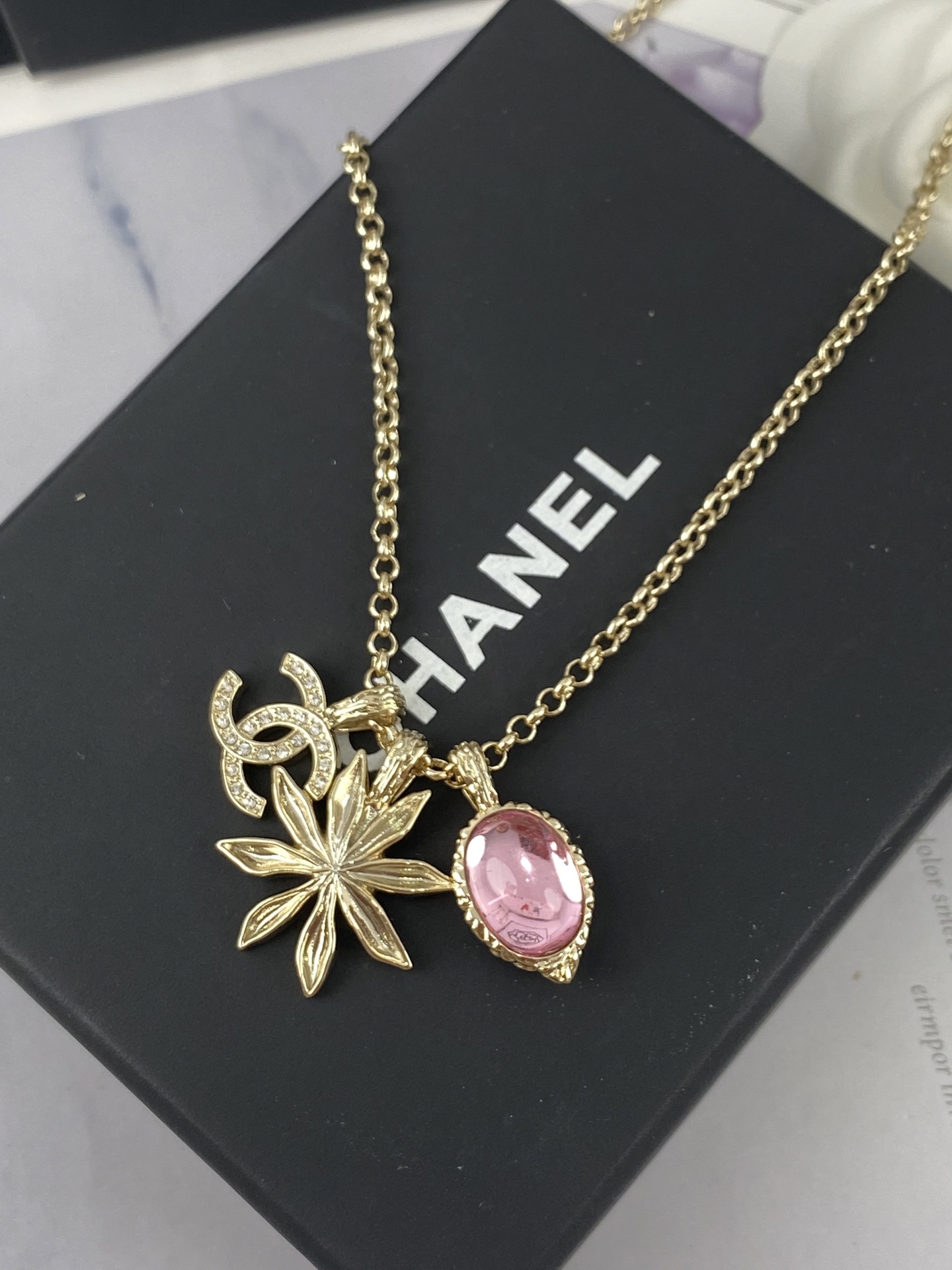 Chanel Pink Diamond Sunflower CC Pendant Necklace - Original Replica Club
