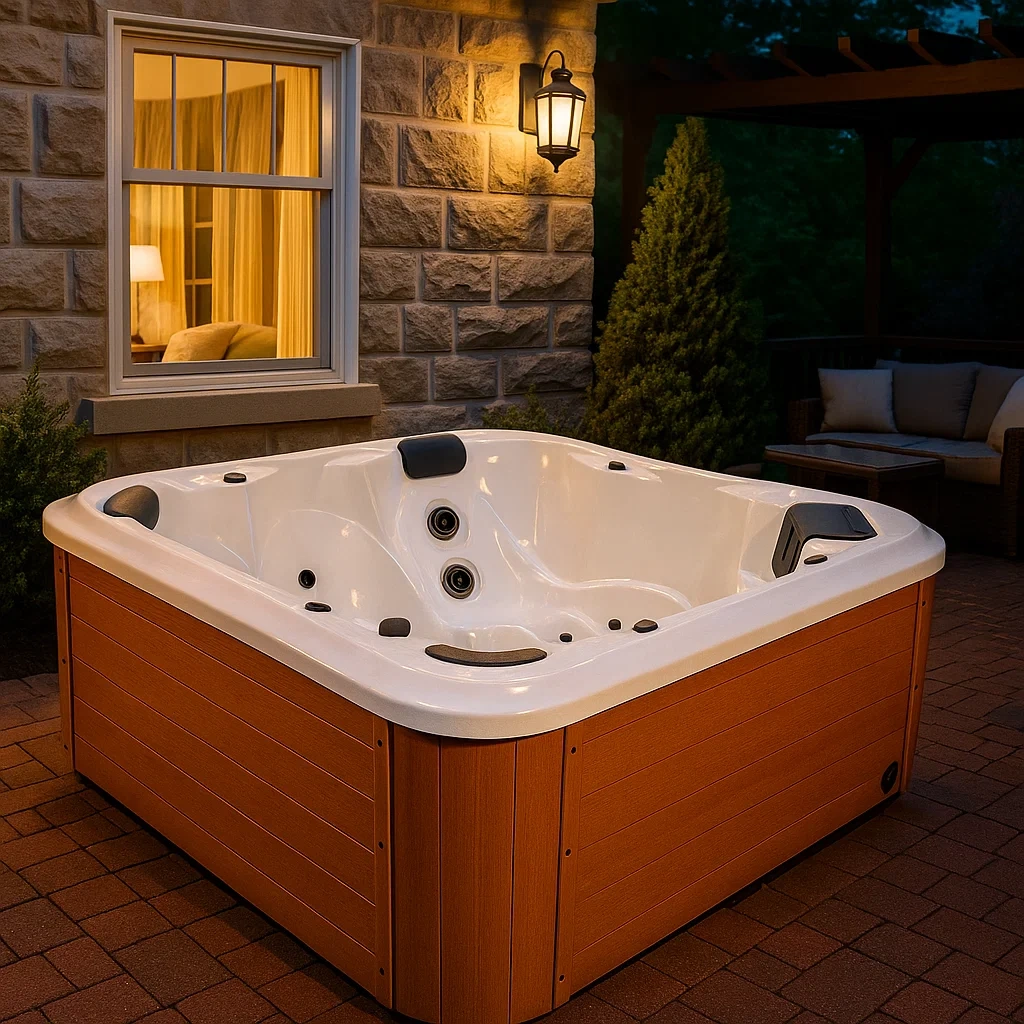 Bañera de hidromasaje de 2 plazas blanca con exterior efecto madera,185 x 120 x 78 cm - uFLfRTG114uv