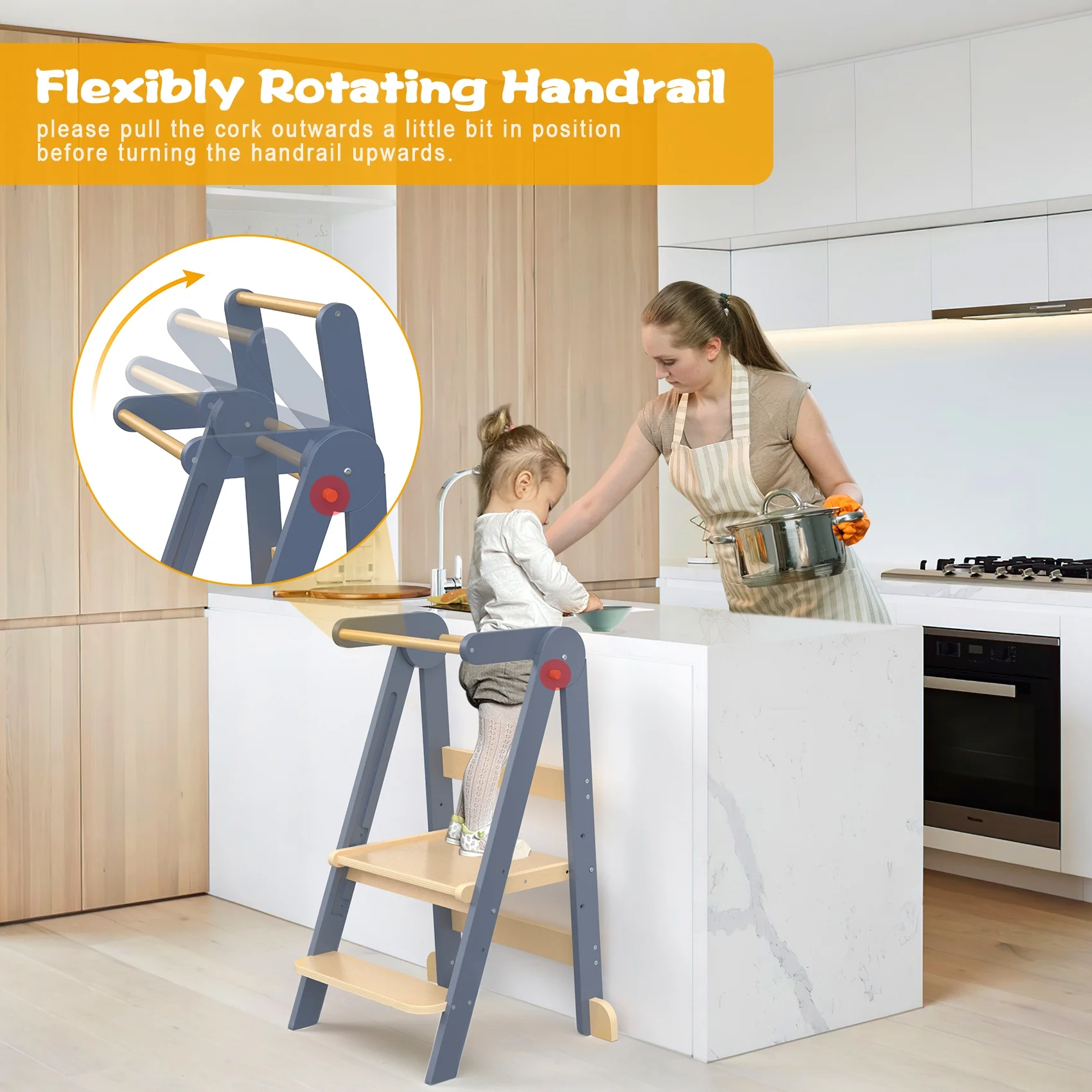 JOZ Kitchen Toddlers Step Stool, Montessori Kids Learning Stool, Foldable Toddler Tower for Counter, Standing Helper for Children, 3 Adjustable Heights, Wooden, White - Image 13