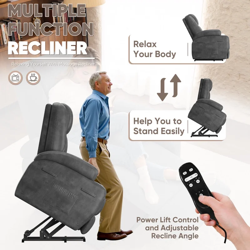 Lacoo power lift electric Massage recliner chair Oversized Single Sofa with Cup Holder for elderly,Black - Image 4