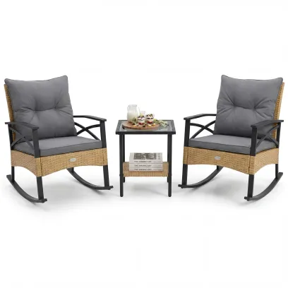 Tangkula 3 Pieces Outdoor Rocking Chairs Set for Garden