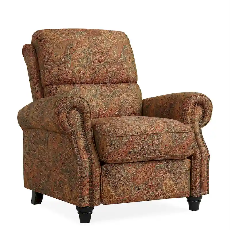 Push Back Recliner Chair with Padded Cushion and Solid Wood Legs