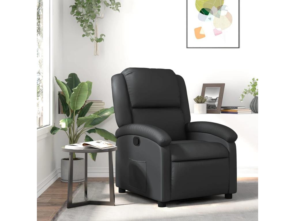 Sillón reclinable de cuero auténtico negro