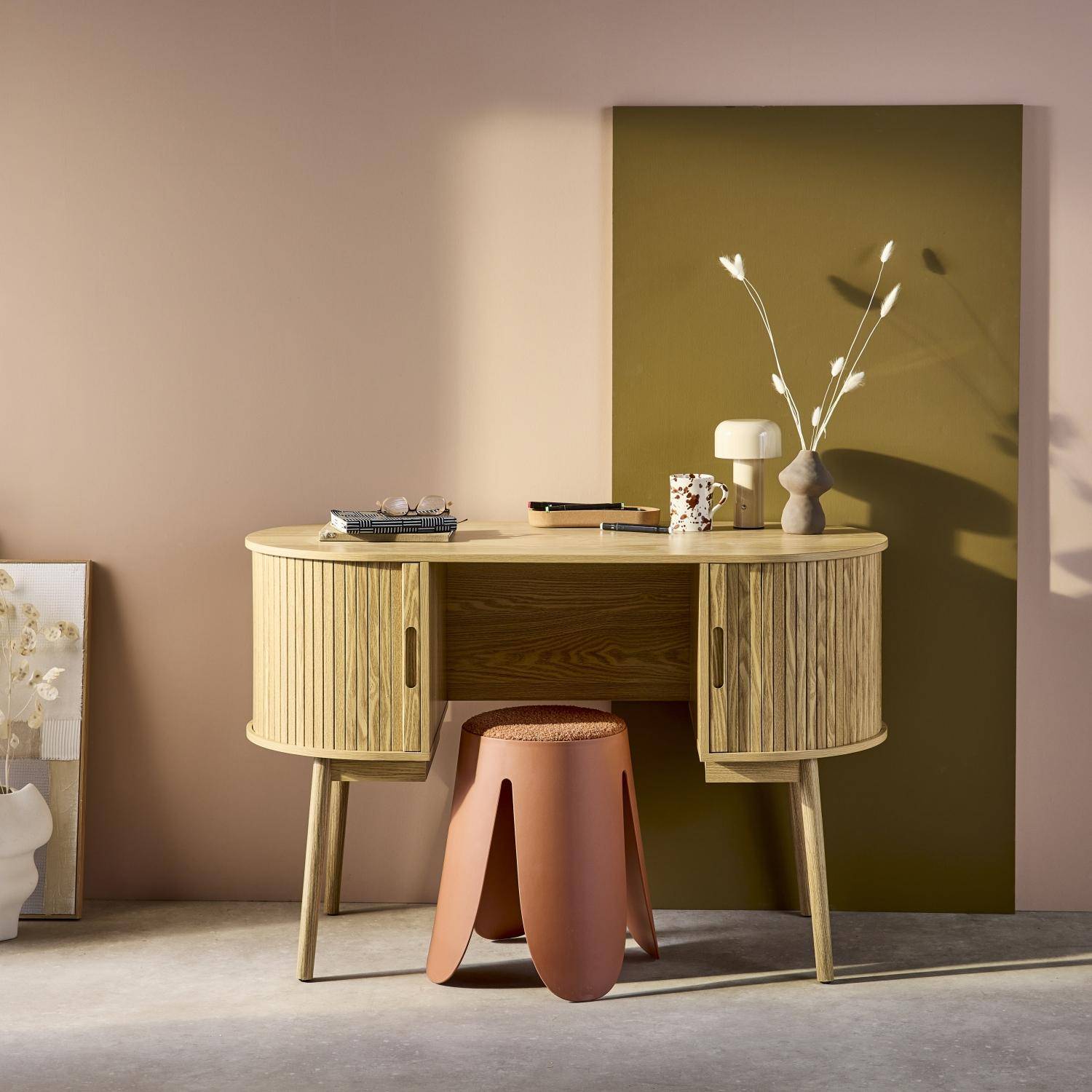 Legacy - Escritorio ovalado efecto madera con dos espacios de almacenamiento, L 120cm