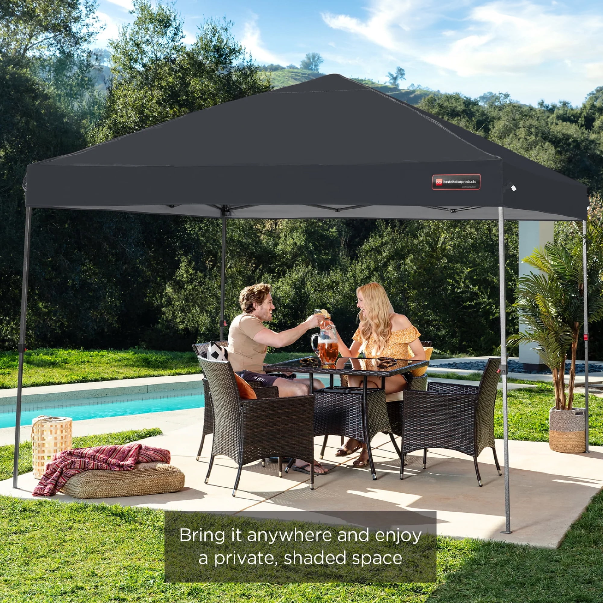 Best Choice Products 10x10ft Easy Setup Pop Up Canopy w/ 1-Button Setup, Wheeled Case, 4 Weight Bags - White - Image 251