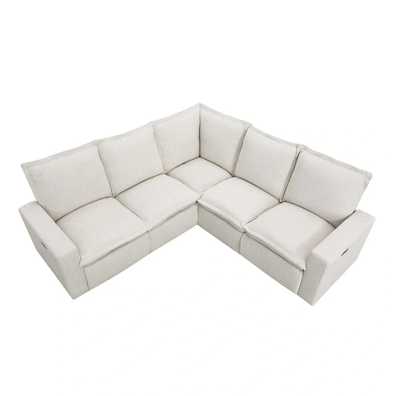Linen Upholstered Power Recliner L-Shaped Sectional Sofa with USB Port - Soft Home Theater Seating for Living Room