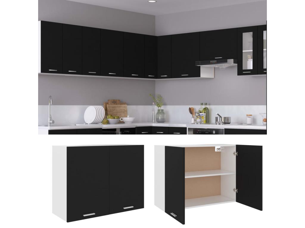 Armario colgante de cocina contrachapada negro 80x31x60 cm