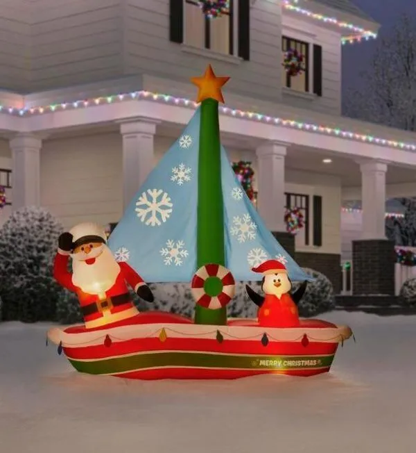 WAYFAIR 7 Ft Pre Lit Led Inflatable Santa In Sailboat Scene