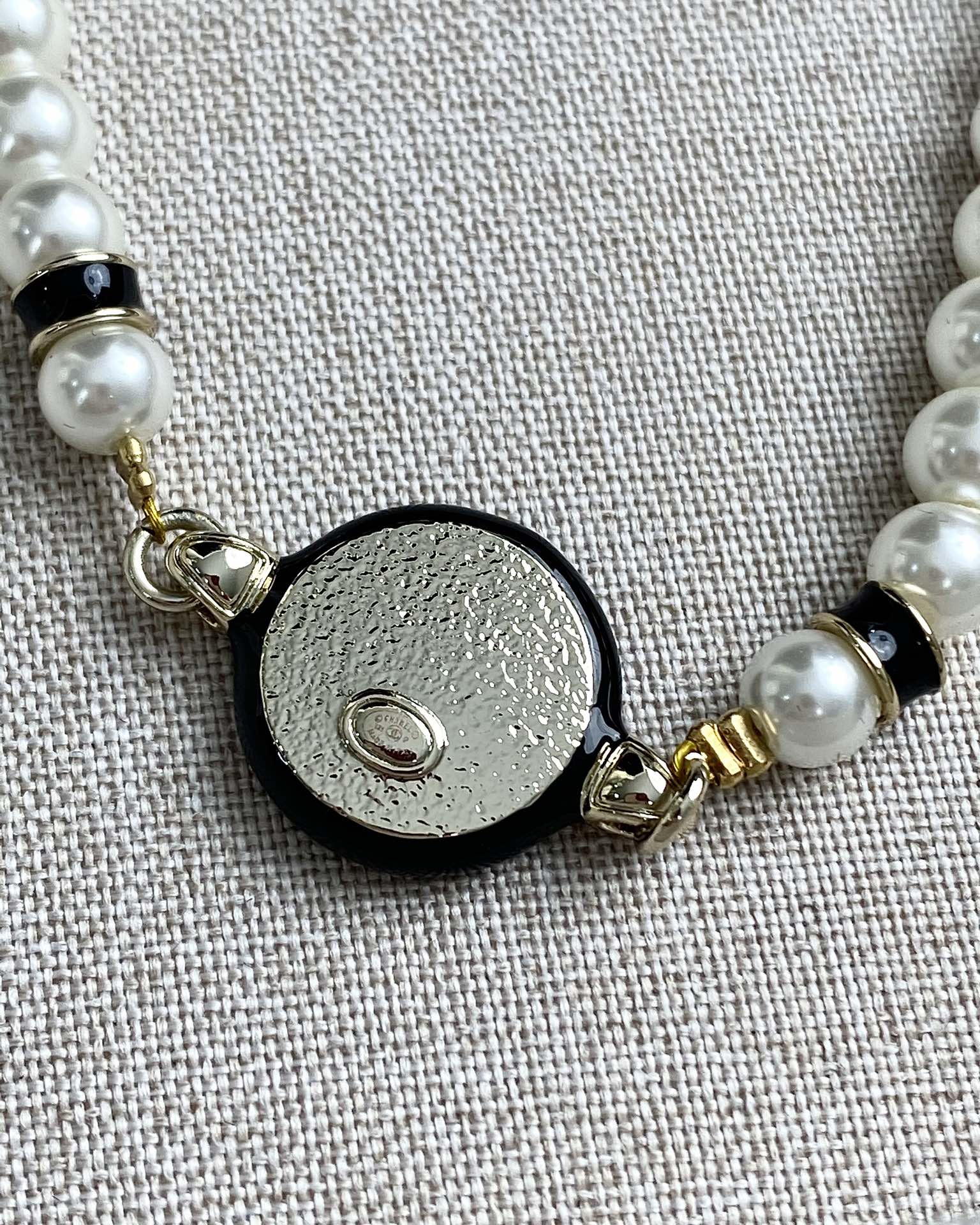 Chanel Black and White Round Charm Pearl Bracelet Necklace - Original Replica Club