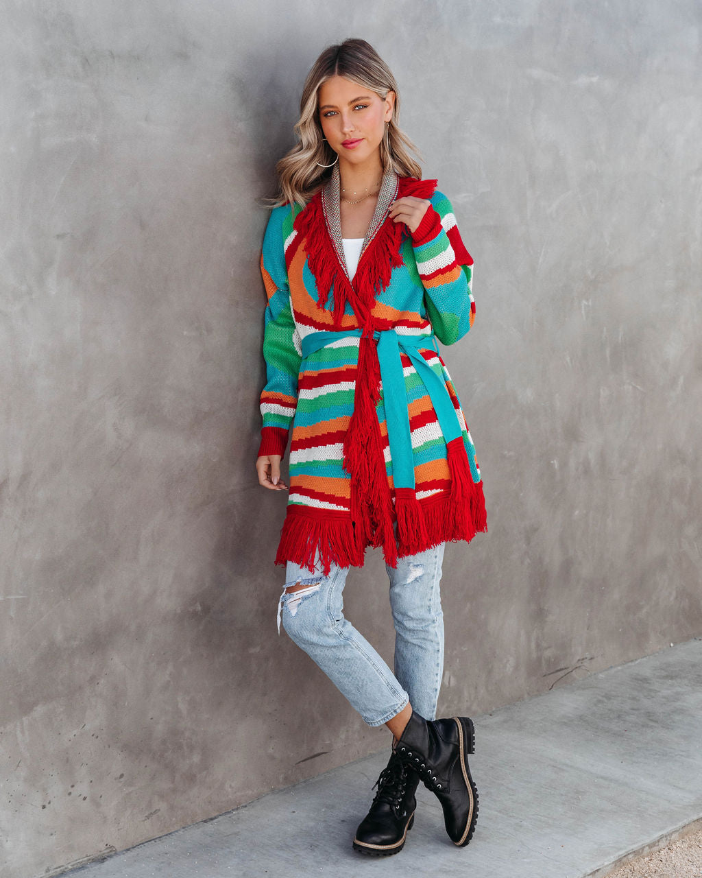 Let The Good Times Roll Knit Fringe Cardigan - Multi - Se7enfashion