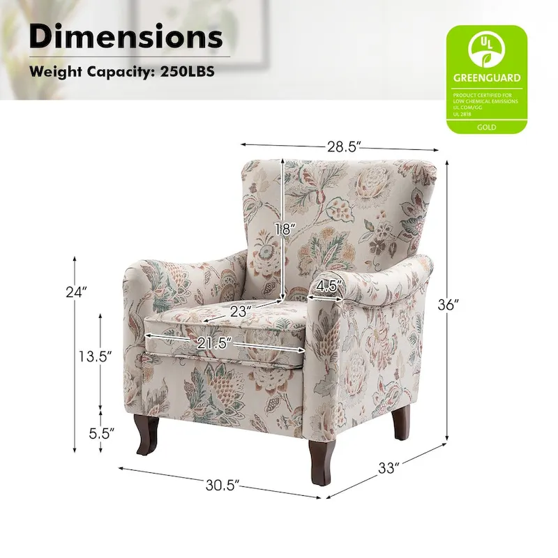 HULALA HOME Samouel Contemporary Floral Wingback Armchair