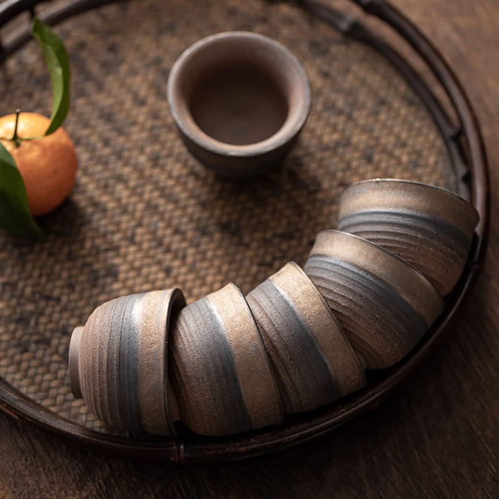 (Set of 6)Handmade Small Clay Pottery Teacup Set Japanese Asian Tradition Aesthetic Ceramic Porcelain Tea Cup Chado Zen