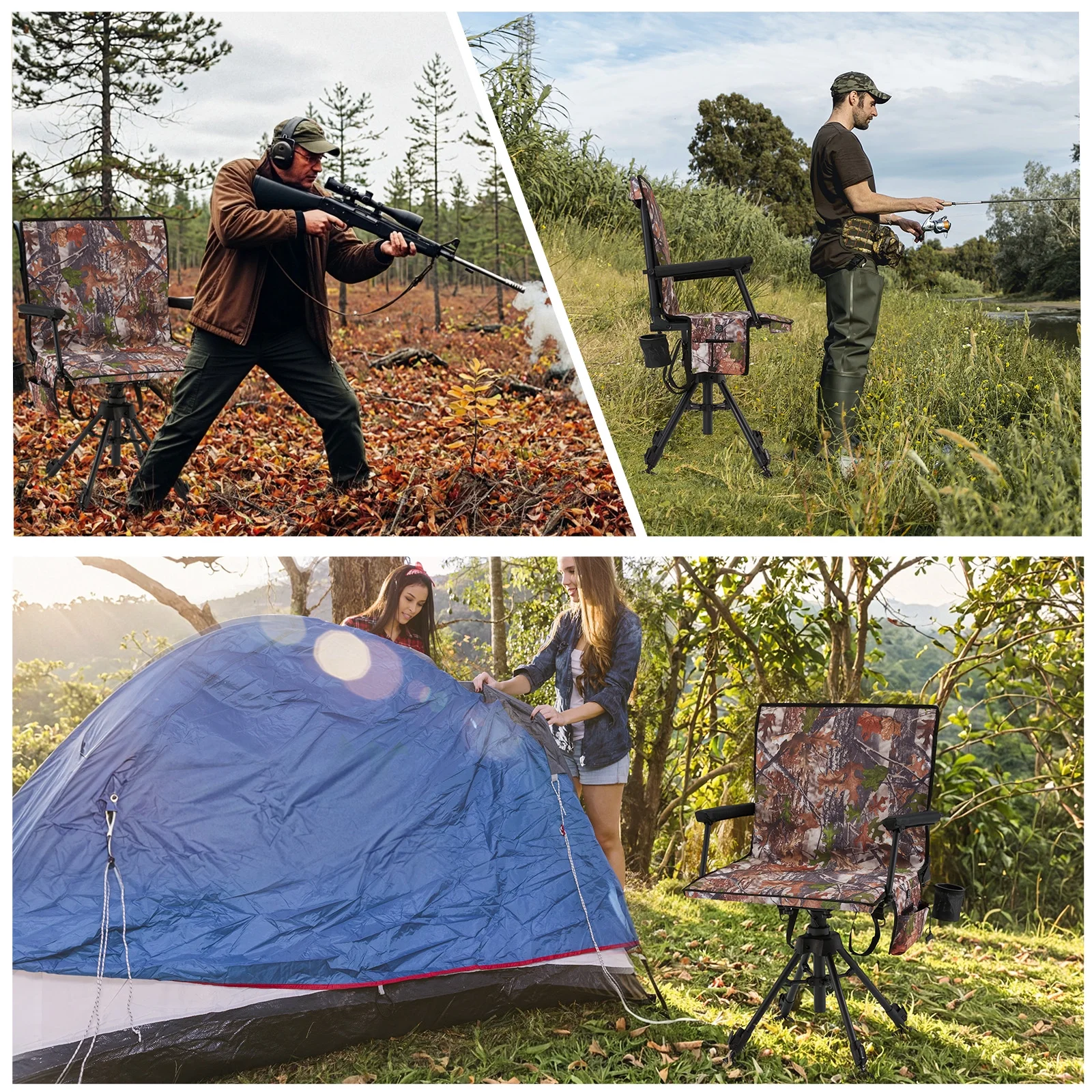 Danrelax 360- Silent Camo Hunting Blind Chair, Armrests, Side Pouch, Telescopic Legs - Image 59