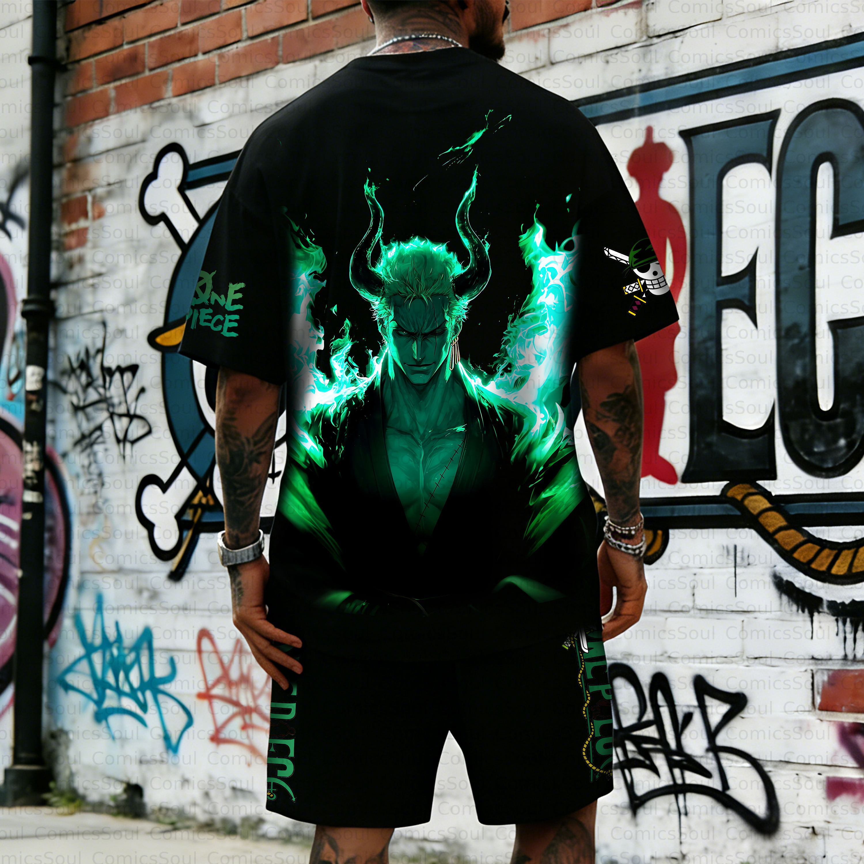 Unisex Anime Inspired Vintage T-shirt& Shorts 2 Pieces Set
