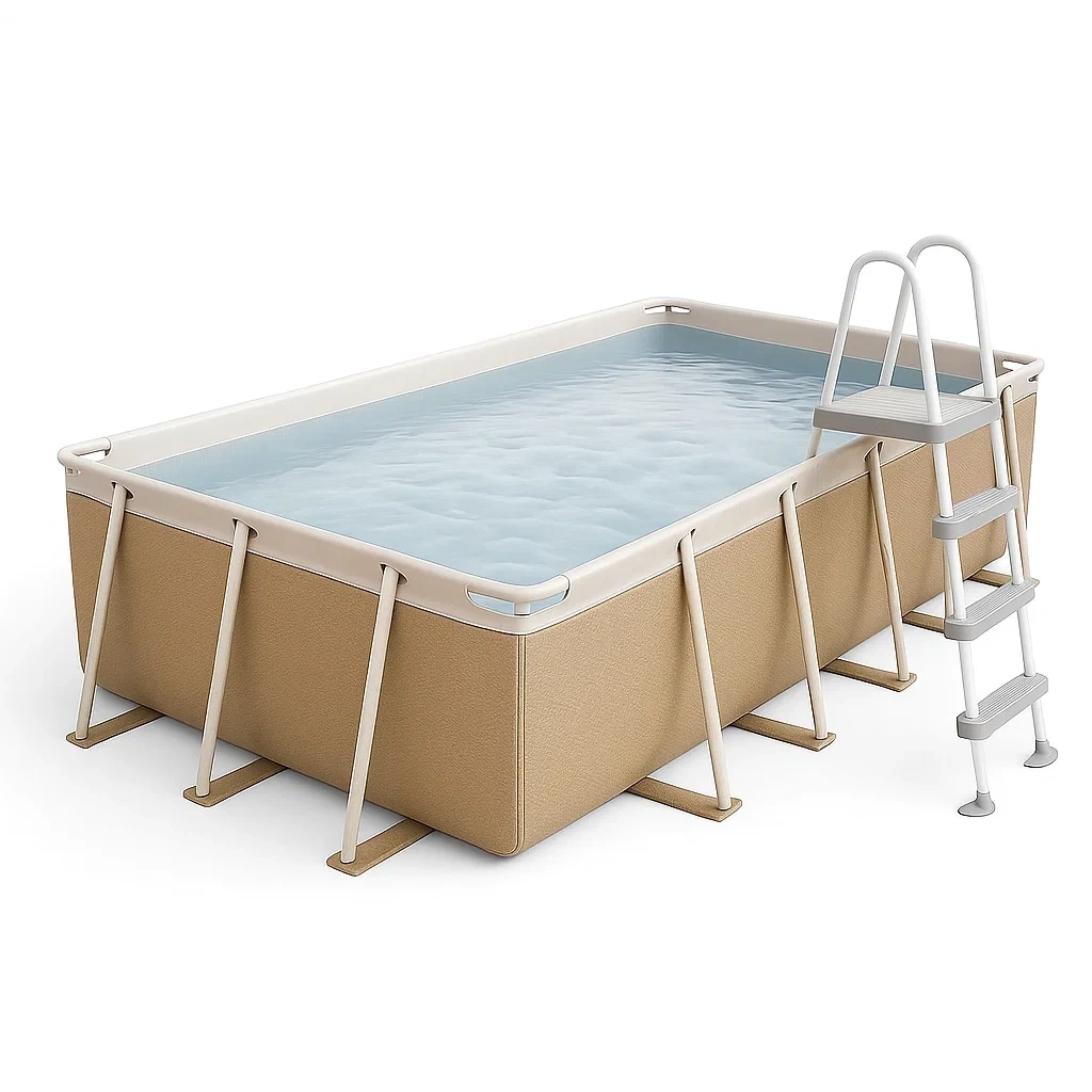 Piscina tubular rectangular 532x265x119 cm, color beige/blanco, con filtro y escalera jsEKkkB203Xn