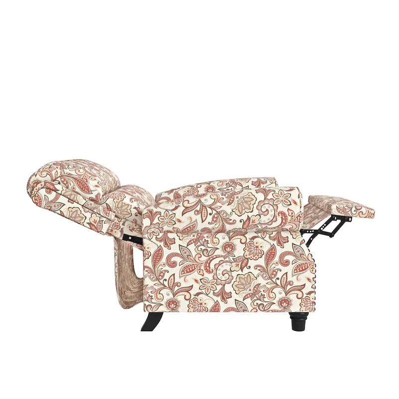 Push Back Recliner Chair with Padded Cushion and Solid Wood Legs