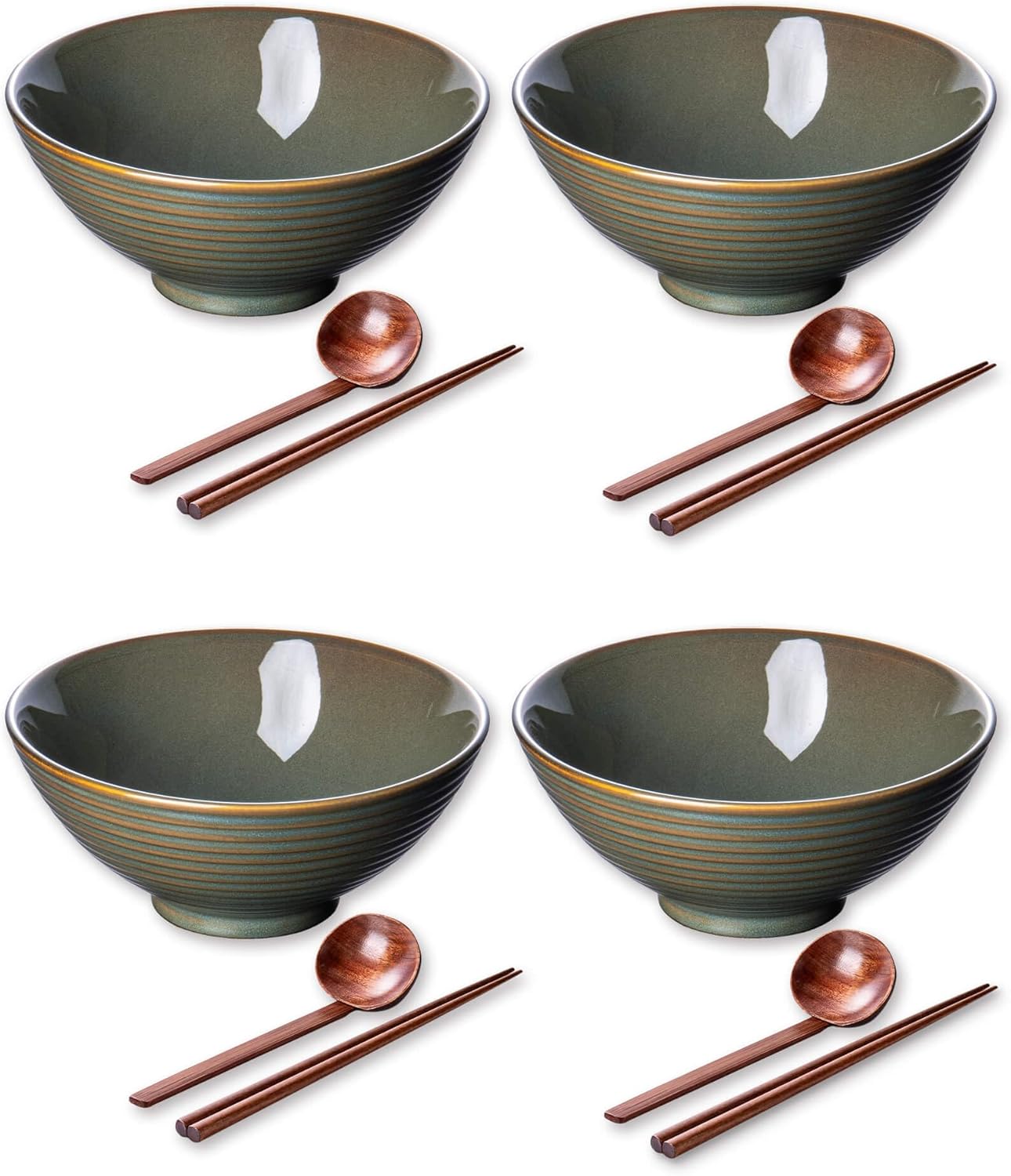8 Inch 40oz Large Japanese Ramen Bowl Set of 2,Material Safety Ceramic Ramen Bowls with Matching Chopsticks and Spoons, Pho Bowls Ramen Noodle Bowl for Asian Udon Soup Salad Cereal(Peacock Tail)